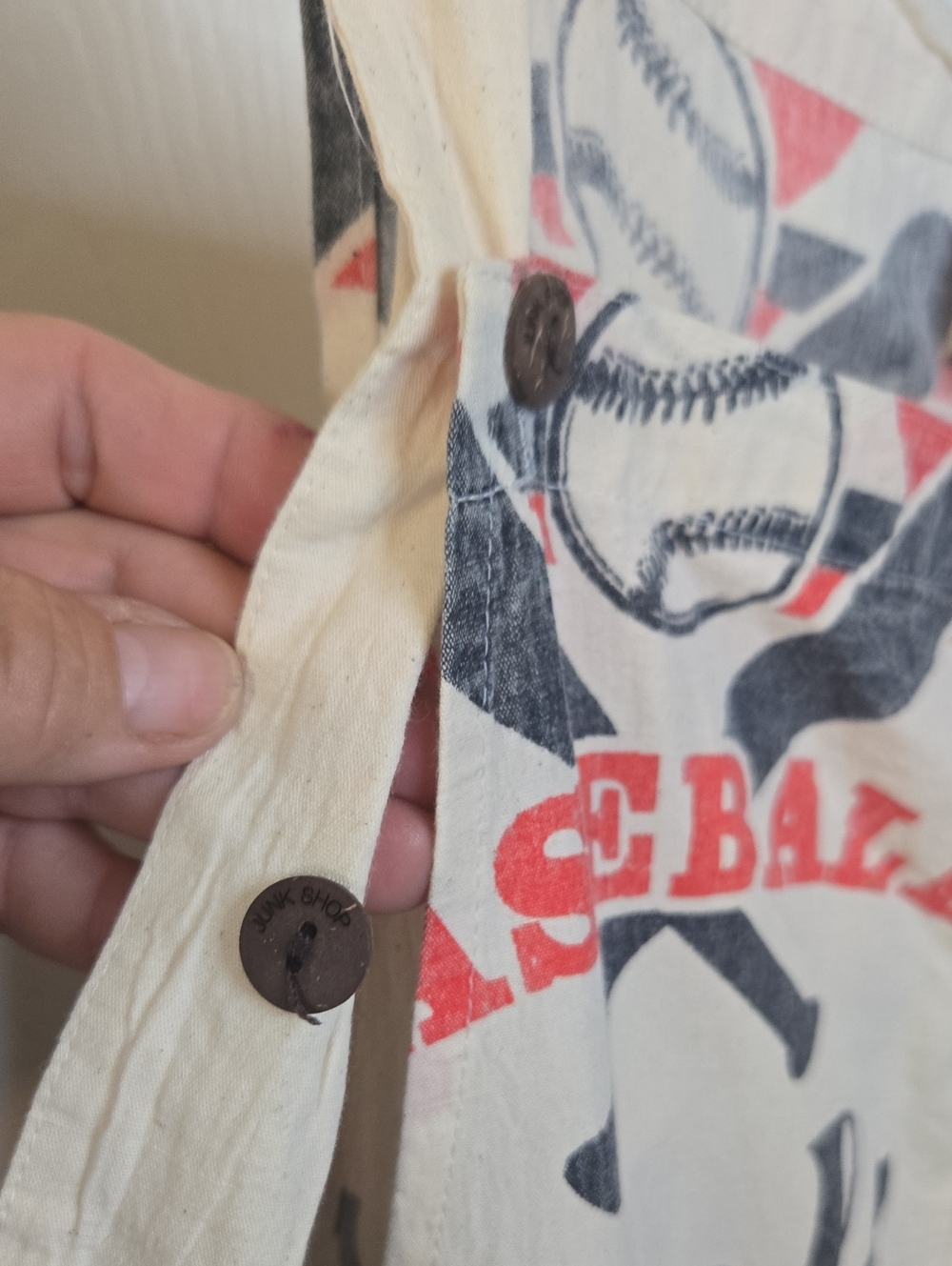 Vintage Feed Sack Inspired Cream Baseball-Print One-Piece Overalls Mi - Picture 3 of 6